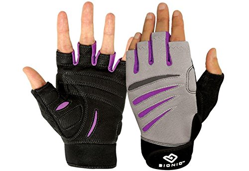 BIONIC Women's Cross-Training Fingerless Gloves w/Natural Fit Technology, Gray/Purple, (Pair)