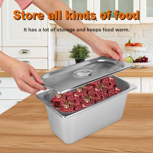 Image of 4 Pack, 1 /3 Size Stainless Steel Steam Table Pan with Lid, 6 Inch Depth Hotel Pans for Weddings, Parties, Restaurants, Cafeterias and Hotels