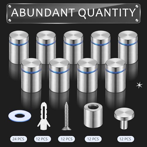 Image of Pelopy 12 Pcs Sign Standoff Screws Advertising Screws Stainless Steel Wall Standoff Mounts Glass Acrylic Nail (3 /4 x 1 Inch)