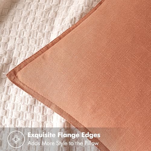 Image of MIULEE Decorative Linen Pillow Covers 18x18 Inch Coral Boho Farmhouse Neutral Spring Couch Throw Pillows for Bed Pack of 2 Accent Modern Pillowcase Summer Sofa Livingroom Home Decor