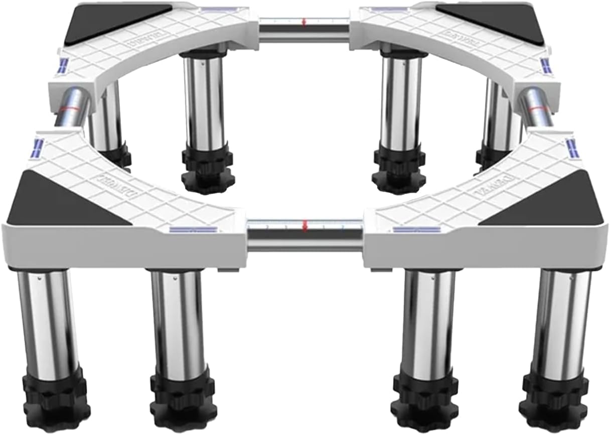 DEWEL Base de la Lavadora de 8 Pies, Carga de 500 kg, Base de la Lavadora del Refrigerador Ajustable, Secadora y Congelador, Longitud Ajustable 43 - 57 cm, Altura 18 - 20 cm, Tubería Cuadrada