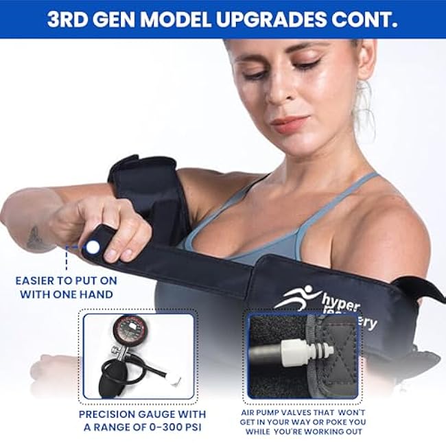 BFR Blood Flow Restriction Bands by Hyper Recovery - High End Occlusion Bands with Air Chambers, Pump, and Pressure Gauge