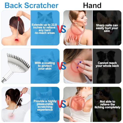 Image of 4 Pcs Different Back Scratcher Extendable Back Massager Tool with 吃, Metal Portable Telescoping Back Scratcher with Beautiful Box, Gifts for Men Women Stocking Stuffers (Red)