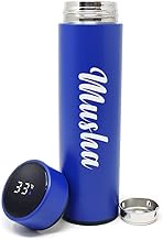 MUSHA - Personalized Water Bottle with Name - 500ml Insulated Smart Flask with Temperature Display - Custom Laser Engraved Stainless Steel Thermos for Gym, Office, Travel - Leak Proof, BPA-Free - BLUE