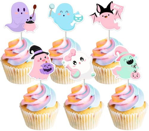 JOYMEMO 36 Pieces Pastel Halloween Party Cupcake Toppers, Lovely ...