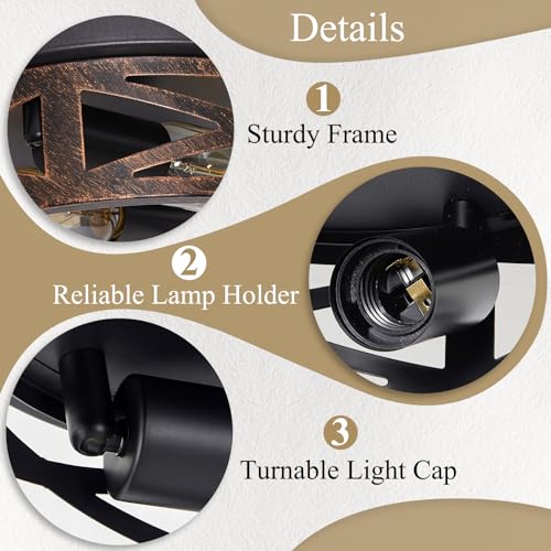 Skejao SK01B Flush Mount Ceiling Light Fixture,Vintage Metal Black 2-Light Hallway Light Fixtures Ceiling,Rustic Retro Light Fixtures Ceiling Mount thumb #4