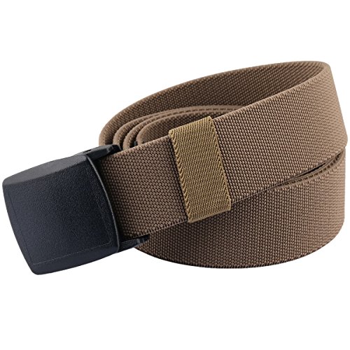 Sportmusies Elastic Belts for Men, Military Style Stretch Webbing Tactical Duty Belt (Khaki,Plastic Buckle)