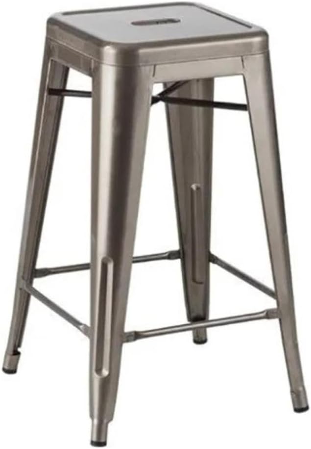 Pemberly Row Industrial Metal Stackable Bar Stools, 26-Inch Height, Silver Finish, Set of 4, Backless and Armless Design, Non-Marking Floor Protectors, Commercial Grade