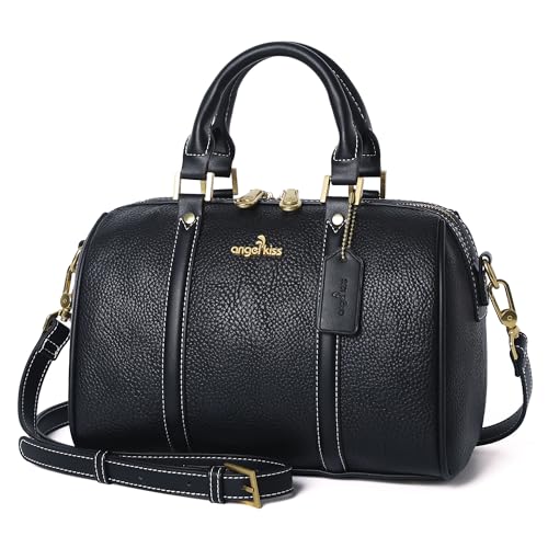 Angel Kiss Bolsas Femininas Tipo Sacola E De Couro Vegano, Estilo Boston Barrel, Com Alça Superior, Bolsa Ombro Transversal (Preta)