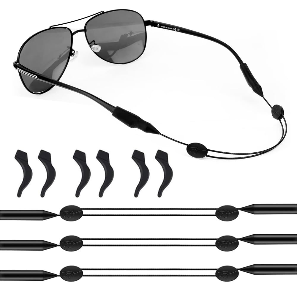 Goodern 9Pcs Anti-Slip Glasses Strap Set,Adjustable No Tail Eyeglasses Strap Ear Hook Retainer,Universal Sports Sunglasses Strap Elastic Silicone Eyeglasses Strap for Outdoor Activities- Adults 35cm