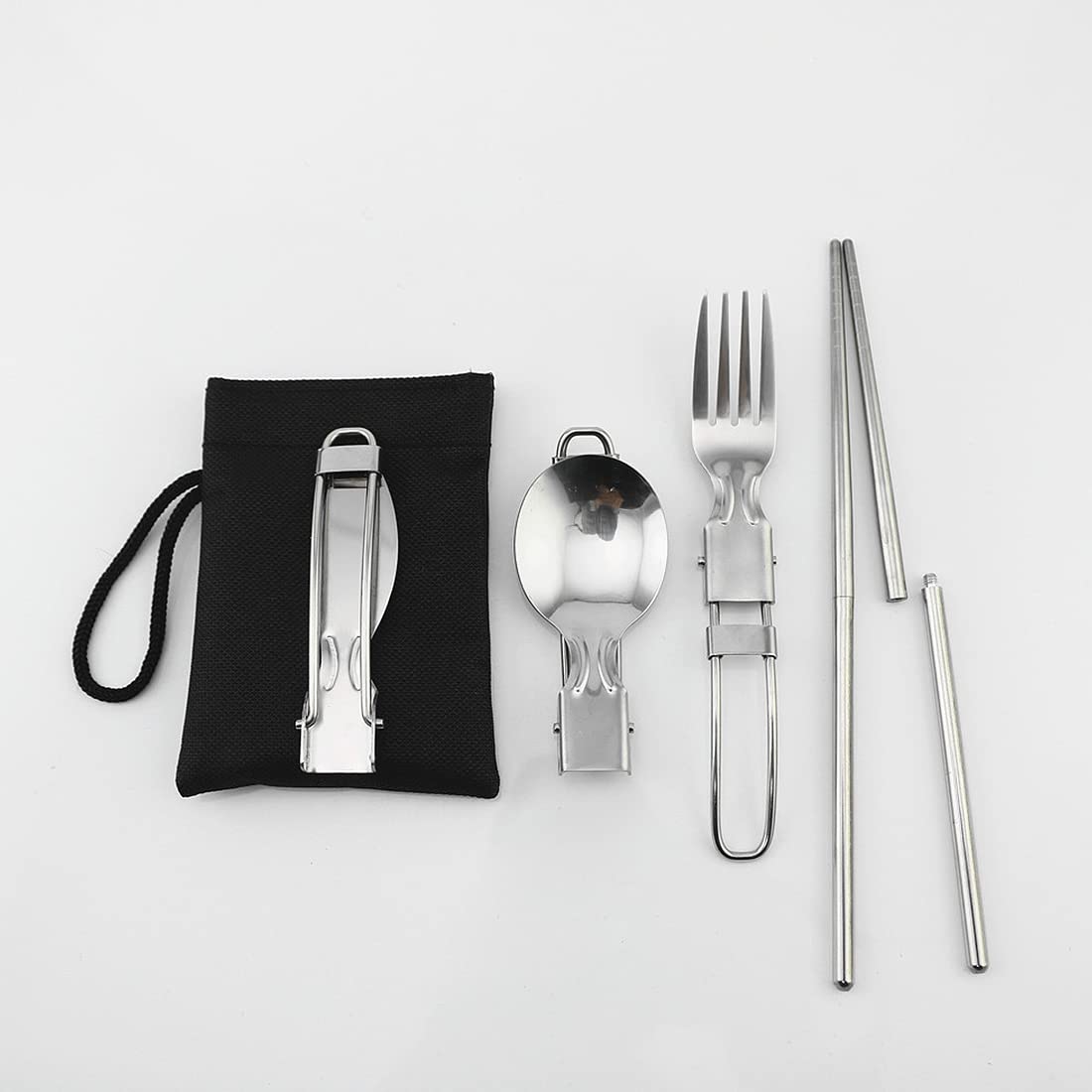 Set Posate Pieghevoli In Acciaio Inox - Coltello Forchetta Cucchiaio - Con Custodia - Per Campeggio E Viaggi - Foto 8