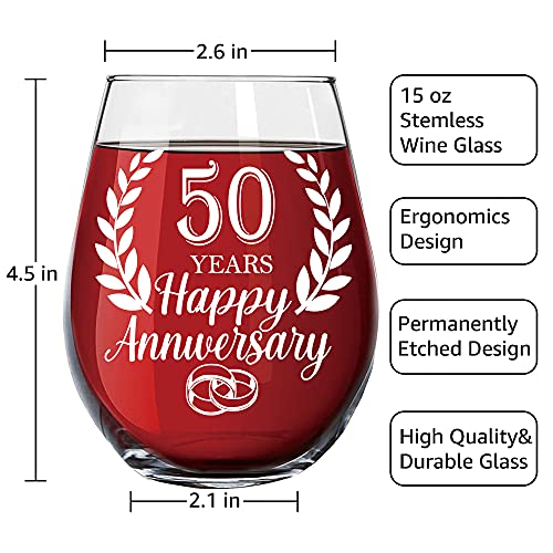 Dyjybmy Happy 50Th Anniversary Funny Wine Glass 50Th Anniversary Birthday Gifts Ideas For Women Mom Dad Husband Wife 50Th Birthday Party Wedding Anniversary Party Favorite Couples Gift #TOP1