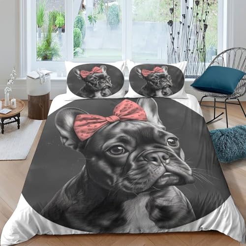 Housse de couette bouledogue français effet 3D relief avec parure de lit super douce - 4