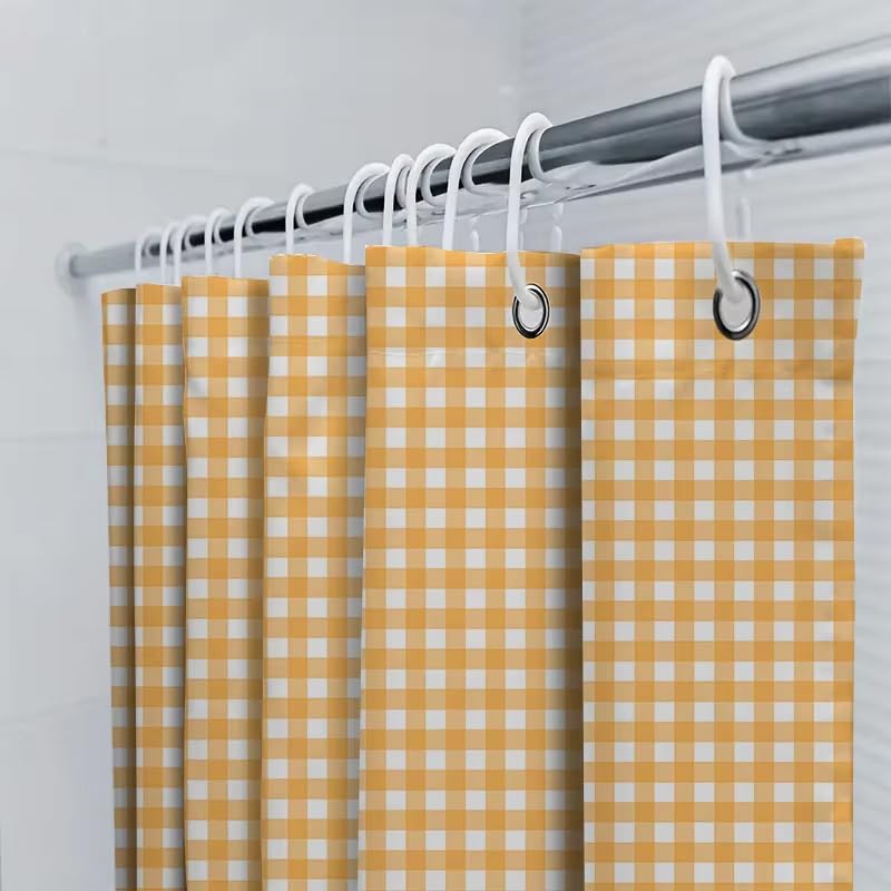 Cortina de Ducha con Estampado de Cuadros Amarillos y Blancos para baño, Impermeable y Duradera, con Ganchos inoxidables, Varios tamaños (180x200cm(70,87x78,74 Pulgadas))