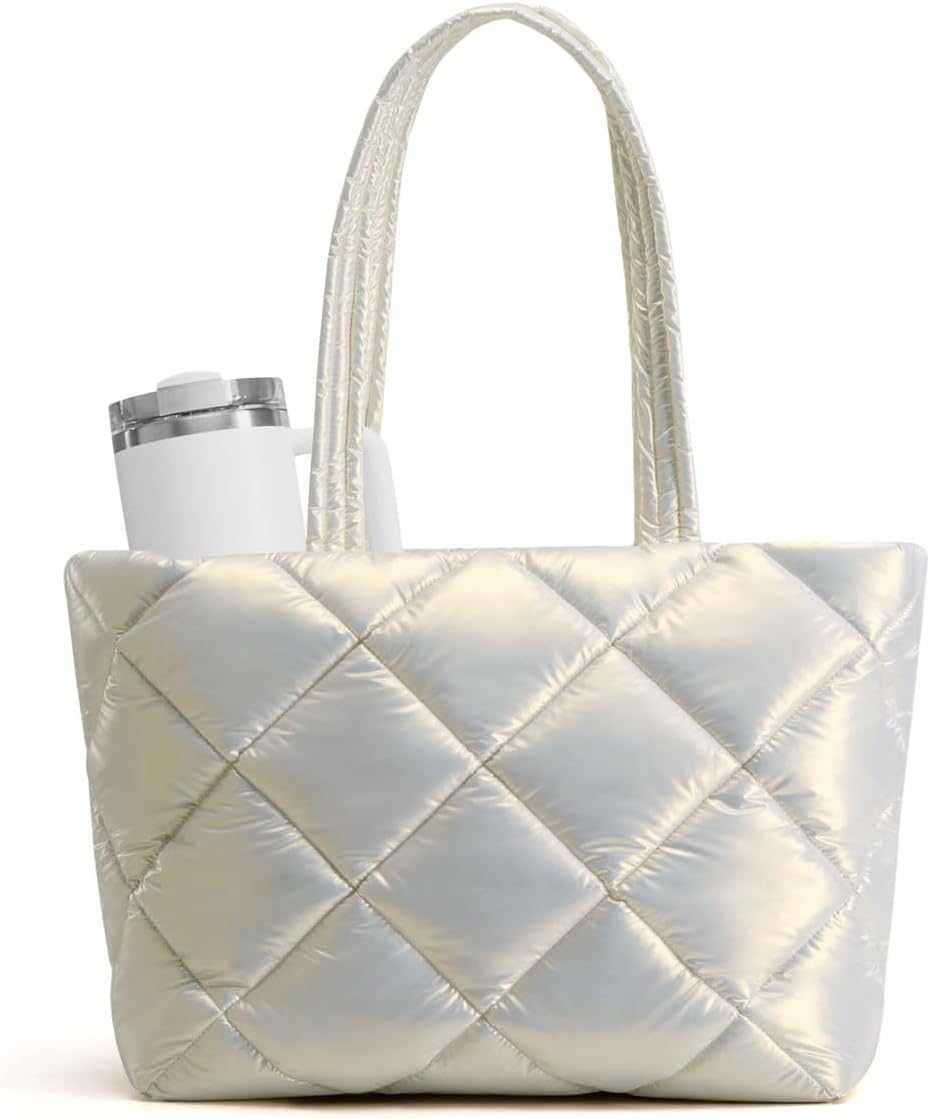 ASL Puffer Tote Bag for Women, Lightweight Quilted Handbags with Zipper Bottle Pockets Compartments, Work Travel Nurse Gifts