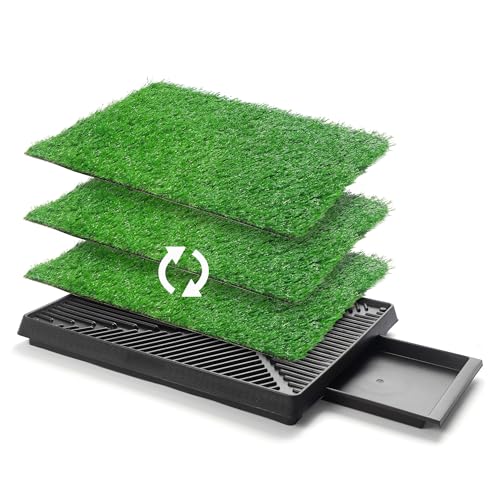 Image of 25 inch x 20 inch Dog Grass Pad with Tray, 3PCS Washable Artificial Grass Pee Pads | For Indoor Dog Potty, Portable Reusable Pet Toilet for Small /Medium Dogs, 3-Layer System