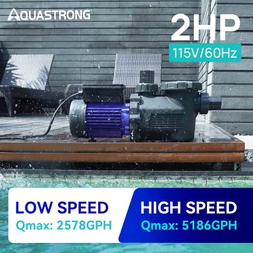Image of Aquastrong 2HP In /Above Ground Pool Pump, Dual Speed, 115V, 5186GPH, High Flow, Powerful Self Primming Swimming Pool Pumps with Filter