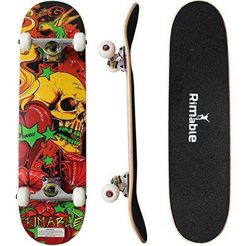 Rimable Complete Maple Skateboard 31 Inch (Love Skull)