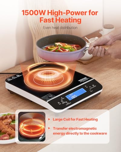 Image of VEVOR Portable Induction Cooktop, 1500W Electric Induction Burner with 9 Temperature Settings, Countertop Induction Hot Plate with 4H Timer, 24H Reservation, Child Lock, Easy to Clean, for Cooking