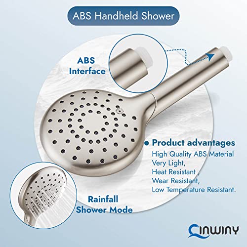 Cinwiny Hand Held Showerhead High Flow Brushed Nickel Wall Mounted Round Abs One Mode Handheld Sprayer With Adjustable Shower Bracket And 59” Stainless Steel Hose #TOP2