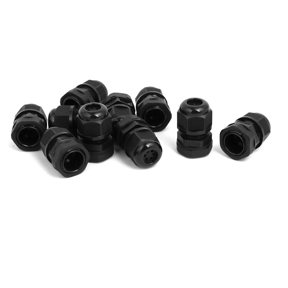 Aexit PG11 1.4mm-2.1mm Transmission 24.5mm x 38.5mm 6 Holes Adjustable Cables Gland Black 10pcs