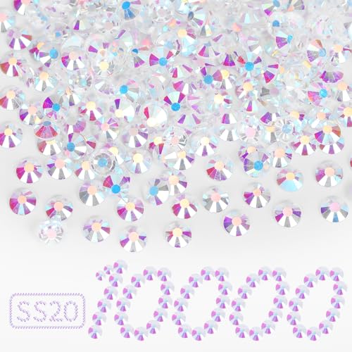 Image of 10000PCS Transparent AB Rhinestones Bulk, Flat Back Crystal Glass Stone Round Gems,SS20, 4.6-4.8mm