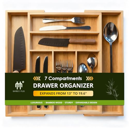 BAMBOO PLUS Premium bamboo kitchen drawer organizer, perfect for storing