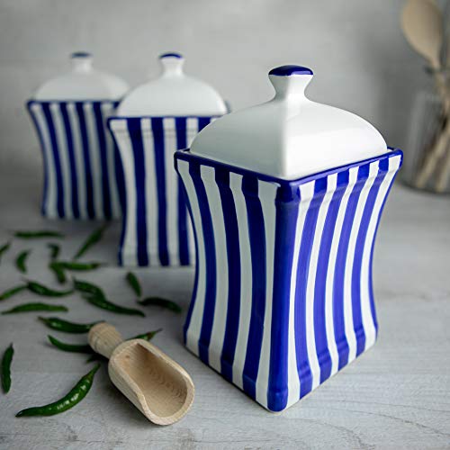 Vertical Blue & White Striped Beverage Jars