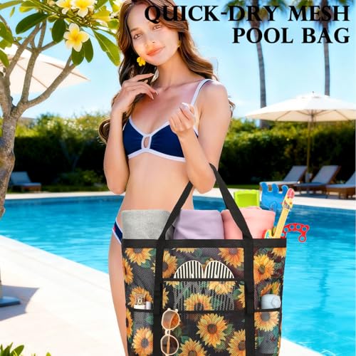 Image of Fammart Mesh Beach Bag for Women, Large Beach Toy Pool Bag with Zipper Pocket, SandProof Cruise Essentials 2026 Family Travel