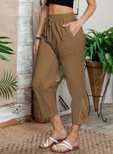 Casual Capri Pants for Women Work Ofiice Straight Leg Pockets Harem Pants3