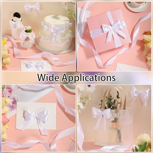 Image of woric White Ribbon 1 Inch 50 Yards White Bow Wedding Satin Ribbon for Bridal Shower Gift Wrapping Graduation Leis Gift Wrapping Hair Bows 4th of July Decoration