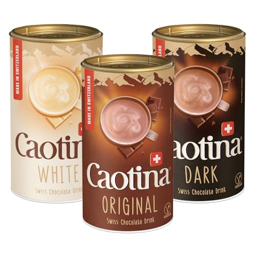 Caotina Kakao-Pulver TRIO mit Original Dark & White Trinkschokolade - Kakao-Pulver für heiße Schokolade mit echter Schweizer Schokolade - nachhaltig und zertifiziert (3 x 500g)
