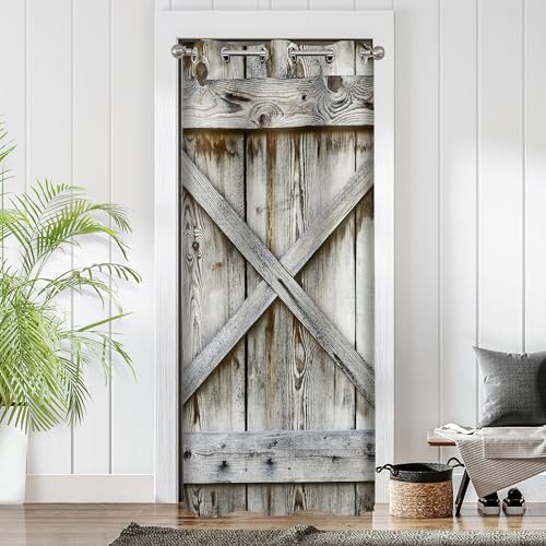 Barn Door Curtains for Doorways, Rustic Farmhouse Blackout Privacy Door Curtain Room Divider Drapes Closet Curtain for Bedroom Living Room, 34 x 80 Inch