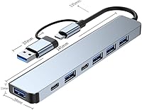Vista 5 de 7 puertos USB C Hub USB 3.0 Tipo-C Splitter Estación de muelle multipuerto adaptador OTG expansor USB PD carga para portátil teléfono móvil tableta
