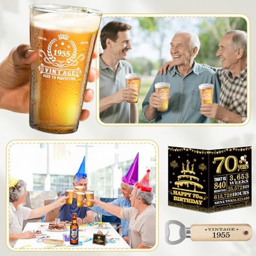 Regalo 70 Anni Per Uomo - Bicchiere Birra Vetro + Sottobicchiere Bambù, Inciso '1954 Annata Quasi Perfetta' - Foto 13