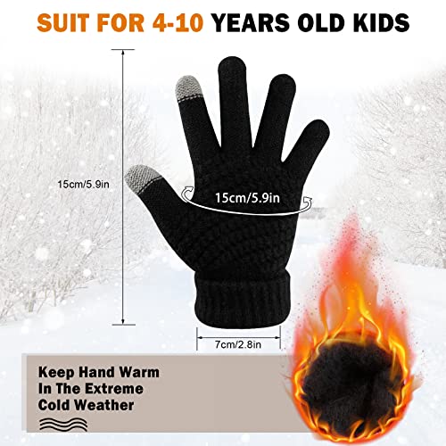 ONESING 3 Pairs Kids Winter Knit Gloves - Warm, Stretchy Full Fingers Gloves for Boys & Girls3