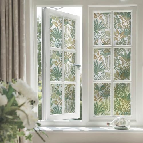 Película para ventana con diseño hoja verde 17.3" x 78.7" miniatura 1