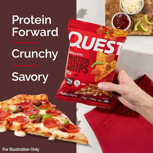Image of Quest Nutrition Pizza Tortilla Style Protein Chips, 19g Protein, 4g Net Carbs, High Protein Snack, Low Carb, Gluten Free, 1.01 oz bags, 12 Count