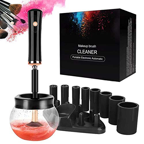 Electric Makeup Brush Cleaner and Dryer Machine Spinner with 8 Rubber collars Wash and Dry in Seconds Cosmetic Cleaning Tool