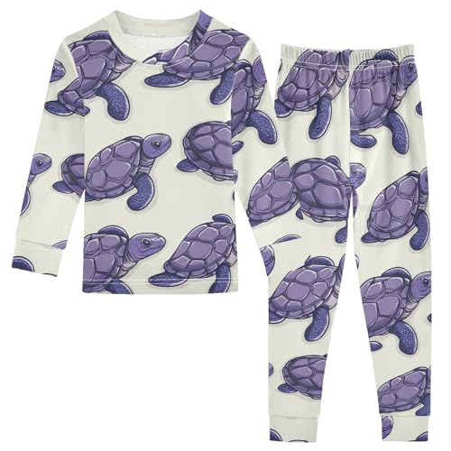 Pajama Sets Long Sleeve Purple Sea Turtles Pattern Soft Comfy Sleepwear 2 Piece PJS 3-8T