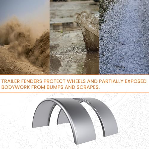 HECASA Single Axle Trailer Fenders W/Fender Backs Fits 14" to 16" Wheels - 32" x 9" x 15" Replacement for Car Hauler Trailer Cargo Trailer Utility Trailer Landscape Trailer Steel Round (2Pcs)