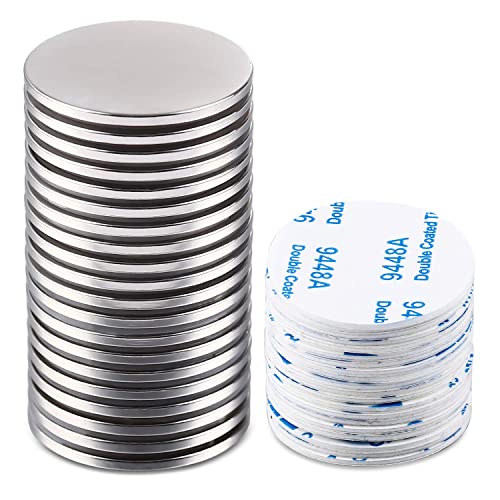 Mikede 20 Pack Strong Neodymium Disc Magnets With Double-Sided Adhesive, 1.26 Inch D X 0.08 Inch H Super Strong Rare Earth Magnets #TOP1