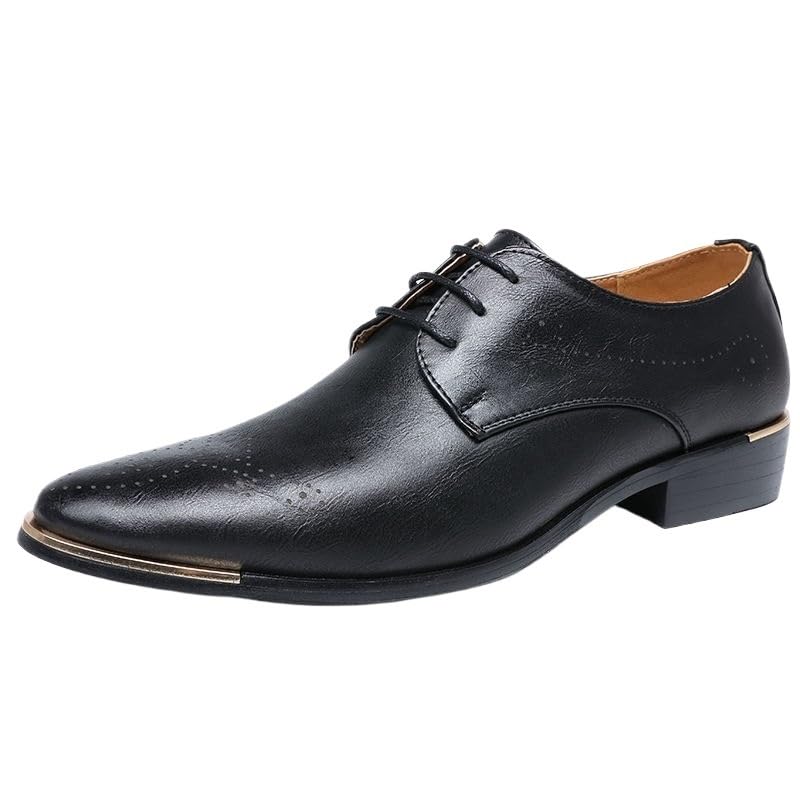 Mens Dress Oxford Spanish Leather Wedding Fashion Lace Up Breathable Working Non Slip Low Top Block Heel Anti-Slip Shoe