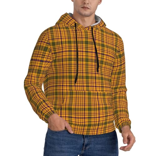 Hoodies For Men - Retro Orange Plaid Print Long Sleeve Casual Men'S Hoodies & Sweatshirts Pullover With Pocket