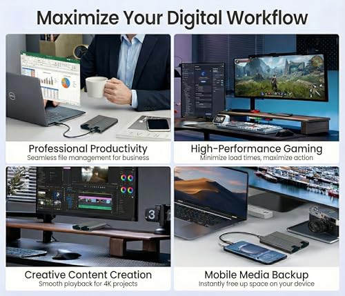 Image of NVME M2 Enclosure Dual, PiBOX India NVMe SSD Enclosure - USB 3.2 10Gbps, Tool-Free M.2 NVMe Case, PCI-E NVMe Reader, USB-C, Supports M & B&M Keys, 2230 /2242 /2260 /2280 SSDs, REALTEK RTL9210 Chipset