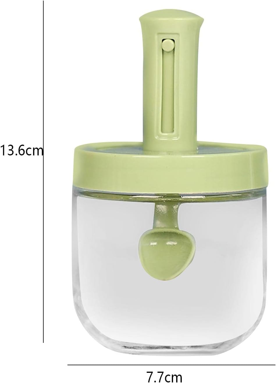 2xGlass Condiment Pot with Spoon Organizer Pepper Transparent Dispenser Seasoning Box Sugar Bowl for Kitchen BBQ Household Home