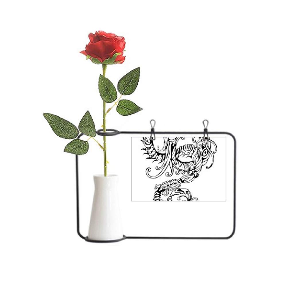 Art dragon chinois vase suspendu bouteille deco et fleur rose artificielle