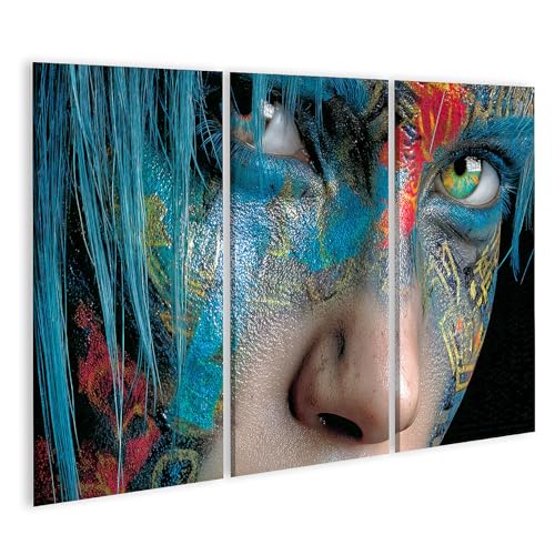 Tableau mural sur toile artistique islandburner triptyque peinture faciale colorée