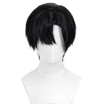 XiongXiongLe Black Short Wig Side Bangs Anime Adult Cos Role Play Hairpiece