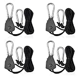 ZHOUSTOU 4 Stück Seil Ratsche mit Haken Rope Ratchet Hanger 1/8 Zoll Verstellbar Seilratsche für Pflanzenlampe (68kg Tragkraft pro Paar)